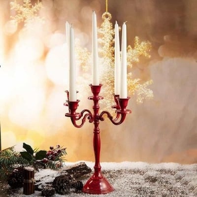Свещник за 5 броя свещи, 34 см, червен цвят