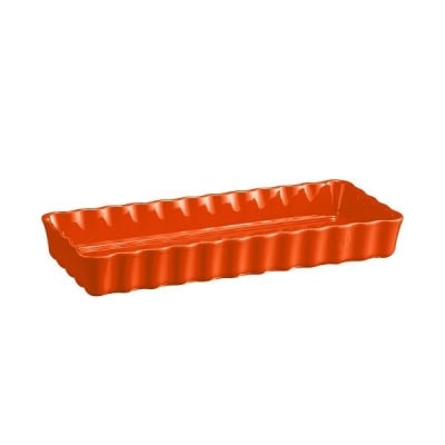 Керамична правоъгълна форма за Тарт 36 x 15 см, SLIM RECTANGULAR TART DISH, оранжев цвят, EMILE HENRY Франция