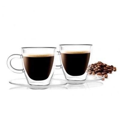 Двустенни чаши за еспресо кафе 50 мл с подложни чинийки - 4 части AMO, Vialli Design Полша