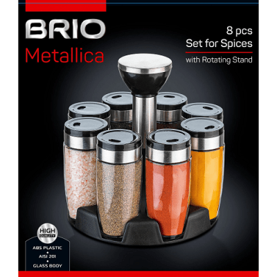 Сет за подправки на въртяща стойка 8 части, Brio Metallica