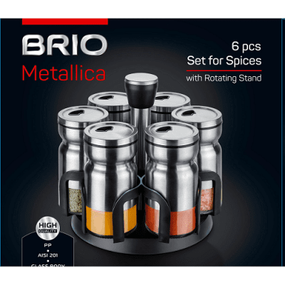 Сет за подправки на въртяща стойка 6 части, Brio Metallica