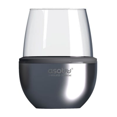 Чаша за уиски / вино 443 мл с термоизолираща основа WINE KUZIE, сребрист цвят, ASOBU Канада
