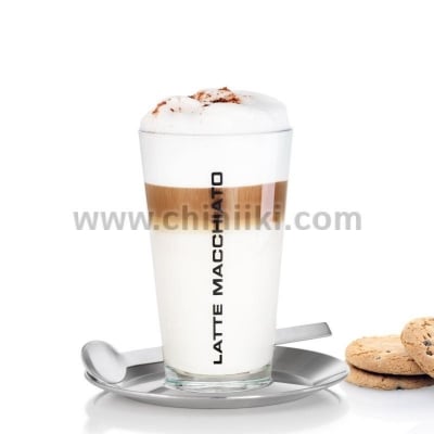 Комплект чаша + чинийка + лъжичка за Latte machiato, Blomus Германия