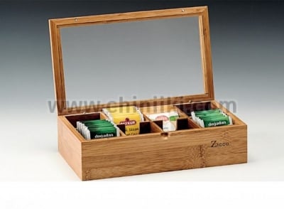 Бамбукова кутия за пакетчета чай с 8 сектора