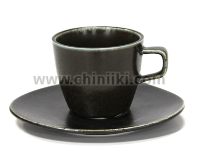Порцеланови чашка и чинийка за кафе и чай 220 мл ANTIQUE BLACK