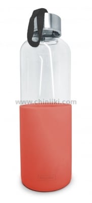 Стъклена бутилка със силиконов протектор 600 мл, червен цвят, Vin Bouquet Испания