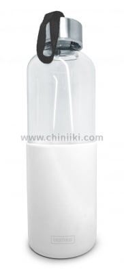 Стъклена бутилка със силиконов протектор 600 мл, бял цвят, Vin Bouquet Испания