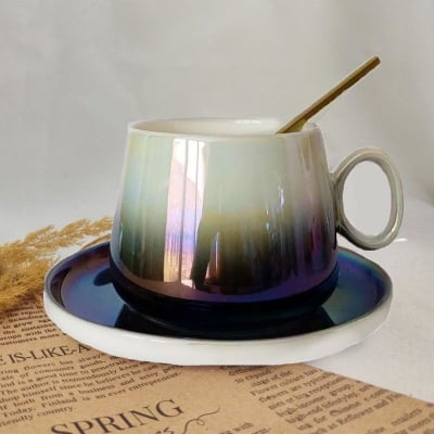 Порцеланова чаша с чинийка за кафе или чай 200 мл, Modern Gray Rainbow