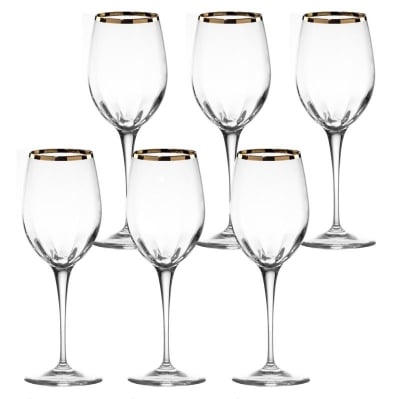 Кристални чаши за вино 385 мл MONALISA OPTIC GOLD RIM, 6 броя, LA REINE Италия