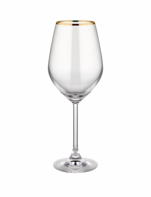 Стъклени чаши за вино 490 мл, 6 броя, розов цвят, Avantgarde Gold Rim