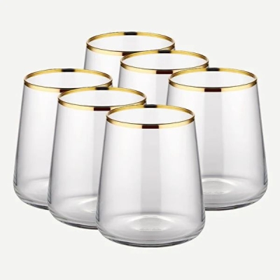Стъклени чаши за вода 420 мл, 6 броя, Avantgarde Gold Rim