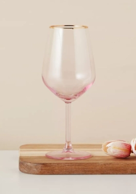 Стъклени чаши за вино 490 мл, 6 броя, розов цвят, Harmony Pink Gold Rim