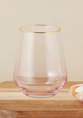 Стъклени чаши за вода 420 мл, 6 броя, розов цвят, Harmony Pink Gold Rim