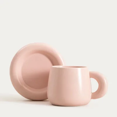 Порцеланова чаша с чинийка за кафе - чай 250 мл DIBO - розова, HOMLA Полша