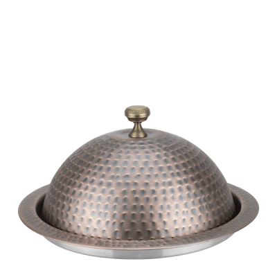 Иноксово плато с капак с медно релефно покритие Ø 35 см, RUSTIC