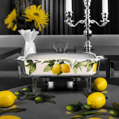 Керамичен съд за топло сервиране със стъклен капак 38.5 x 29.5 см, Lemons & Silver