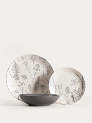 Порцеланов сервиз за хранене 18 части BARI, бял - сив, HOMLA Полша