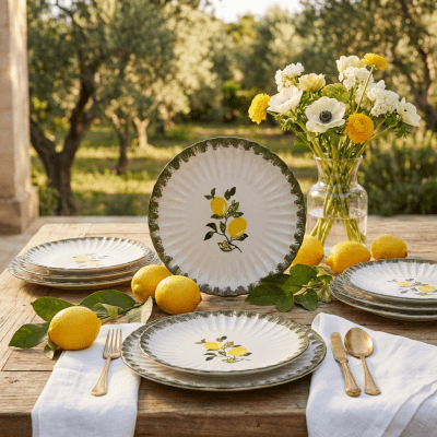 Керамичен сервиз за хранене 18 части OLIVE, декор лимони