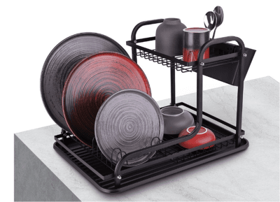 Сушилник за съдове на 2 етажа - черен, 42 x 32 x 31 см