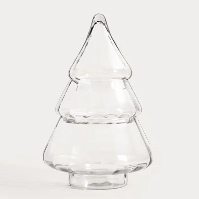 Стъклена коледна елха - бонбониера TINSEL - голяма - релефна, 39 x 25 см, HOMLA Полша