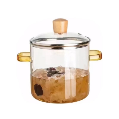 Стъклена тенджера с капак 15 см - 2.3 литра, кехлибарени дръжки