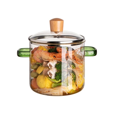 Стъклена тенджера с капак 15 см - 2.3 литра, зелени дръжки