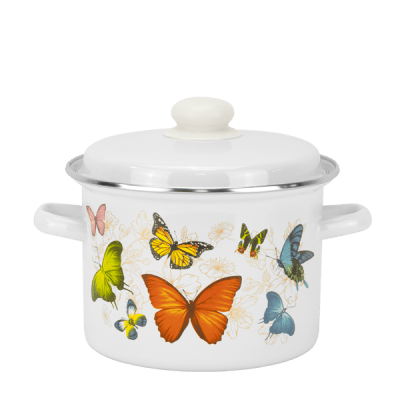 Емайлирана тенджера с капак 4.5 литра, Пеперуди - метален ръб