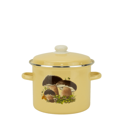 Емайлирана тенджера с капак 3 литра СМЕТАНА С ГЪБИ - метален ръб