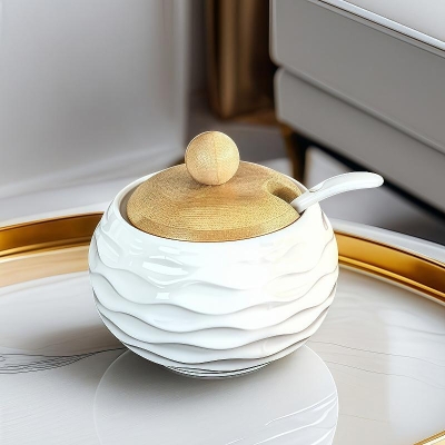 Керамична захарница с лъжичка и капак - Classic