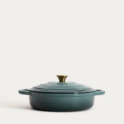 Плитка чугунена емайлирана тенджера с капак 2.5 литра ANDREAS -зелена, HOMLA Полша