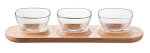 Сет от 3 стъклени купички за разядки / сосове с дървено плато за сервиране Fenice, Vidivi Италия