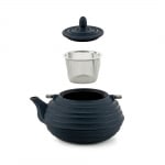 Чугунен чайник с цедка 700 мл с 2 броя чашки, тъмно син цвят, Luigi Ferrero