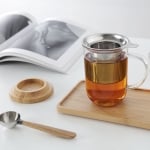 Стъклена чаша за чай с цедка 500 мл, бамбуков капак за запарка, VIVA Minima