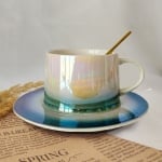 Порцеланова чаша с чинийка за кафе или чай 200 мл, Solid Gray Rainbow