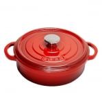Чугунена кръгла плитка тенджера с капак 24 x 7 см, 3.3 литра, червен цвят, SUREL Турция