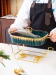 Порцеланов съд за топло сервиране със стъклен капак 38 x 23 см, Green & Gold