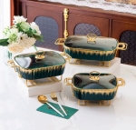 Порцеланов съд за топло сервиране със стъклен капак 38 x 23 см, Green & Gold