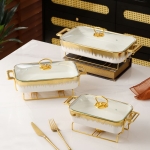 Керамичен съд за топло сервиране със стъклен капак 38.5 x 31 см, White & Gold