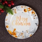 Коледна порцеланова чиния 26.5 см Merry Christmas, сребрист цвят