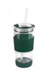 Двустенна стъклена чаша 600 мл със сламка и капак Fuori, зелен цвят, Vialli Design Полша