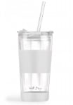Двустенна стъклена чаша 600 мл със сламка и капак Fuori, бял цвят, Vialli Design Полша