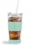 Двустенна стъклена чаша 600 мл със сламка и капак Fuori, цвят мента, Vialli Design Полша