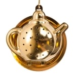 Цедка с въженце за чай във форма на чайник JALO, 6 x 5 см, цвят златен, HOMLA Полша