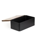 Стоманена кутия за хляб с акациев капак LOMAS, 33 x 18 x 13 см, черен цвят, HOMLA Полша
