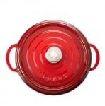 Чугунена кръгла плитка тенджера с капак 28 x 8 см, 4.2 литра, червен цвят, SUREL Турция