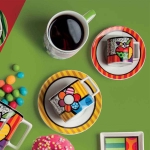 Порцеланов сет 2 чаши с чинийки за капучино 220 мл Icons - сърце, Romero Britto