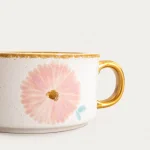 Керамична чаша - купа с капак 600 мл MEREN - розово цвете, HOMLA Полша