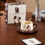 Порцеланова чаша с чинийка за кафе и чай 300 мл, Flowers adventure tulips