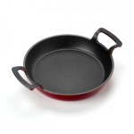 Чугунена купа с две дръжки 16 см и дървена подложка, червен цвят, LAVA Турция