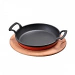 Чугунена купа с две дръжки 16 см и дървена подложка, червен цвят, LAVA Турция